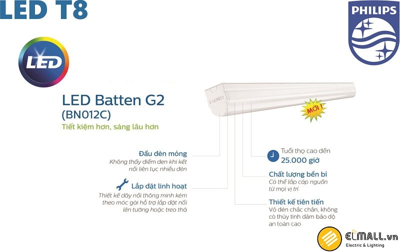 Đèn led liền máng T8 Batten BN012C 10W L600