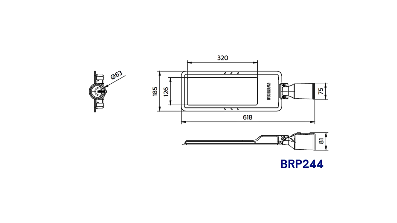 Kích thước đèn đường LED BRP244 LED162/WW 120W DM0 PSU StreetStar Gen2 Philips