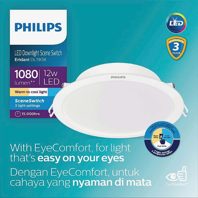 Đèn LED âm trần đổi màu 12W D125 Eridani DL190B Philips